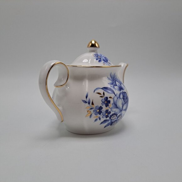 Wade England The Regency Collection White Teapot Blue Floral White Gold Trim - Picture 5 of 11